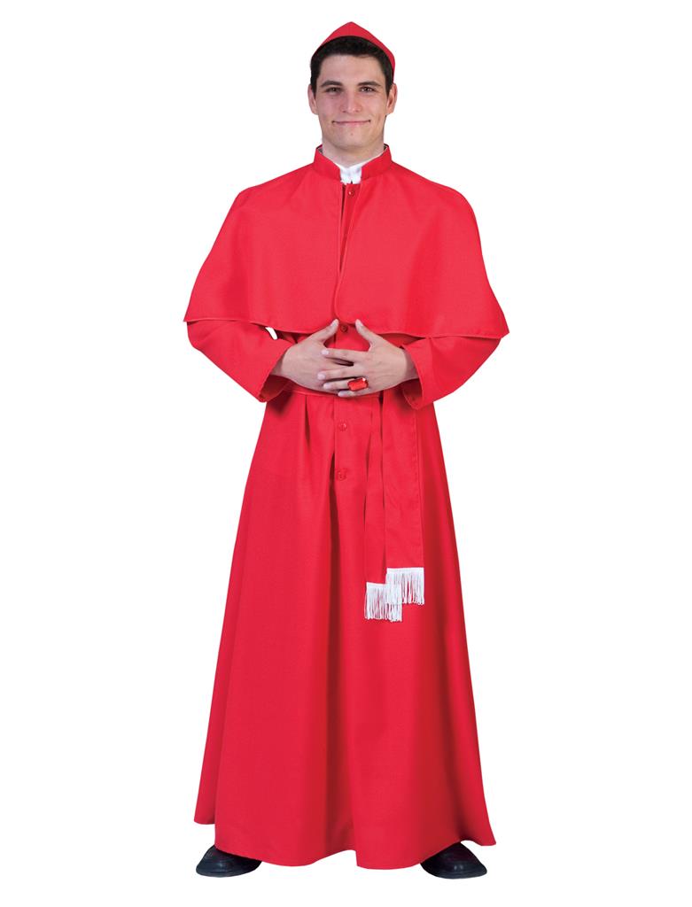 Costume Adulto Cardinale Completo di Abito Con Mantella Cintura e Cappellino