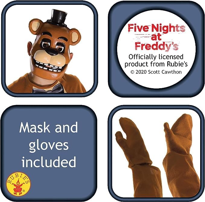 Costume Freddy Five Nights at Freddys con Tuta Intera Guanti e Maschera Rigida FNAF