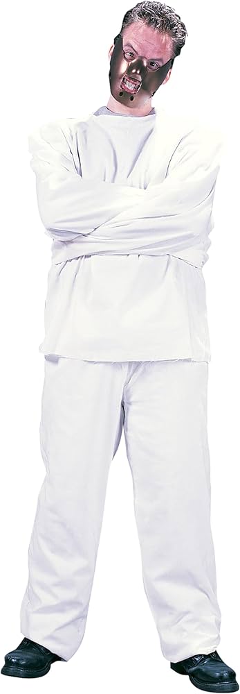 Camicia di Forza Bianca Adulto Maglia Matto Psichiatrico Legato Carcerato Killer Horror