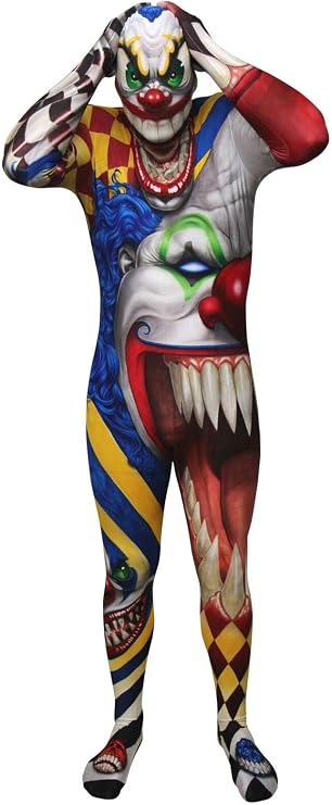 Costume Adulto Morphsuits The Clown Tuta Integrale con Cappuccio e Maschera Halloween