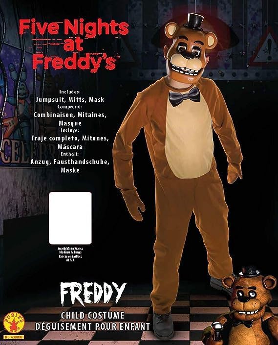Costume Freddy Five Nights at Freddys con Tuta Intera Guanti e Maschera Rigida FNAF
