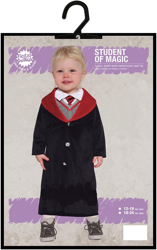 Costume Studente Neonato Scuola Magia Tunica Nera in Vellutino Grifondoro Harry Potter