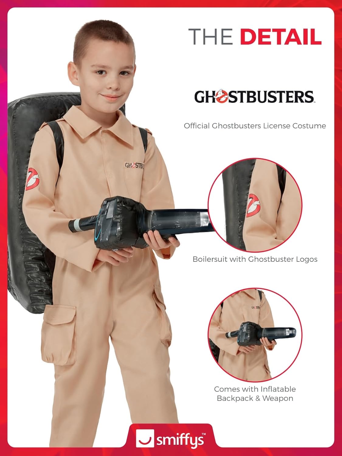 Costume Ghostbusters Acchiappafantasmi Originale Unisex 163 cm Tuta e zaino gonfiabile Halloween