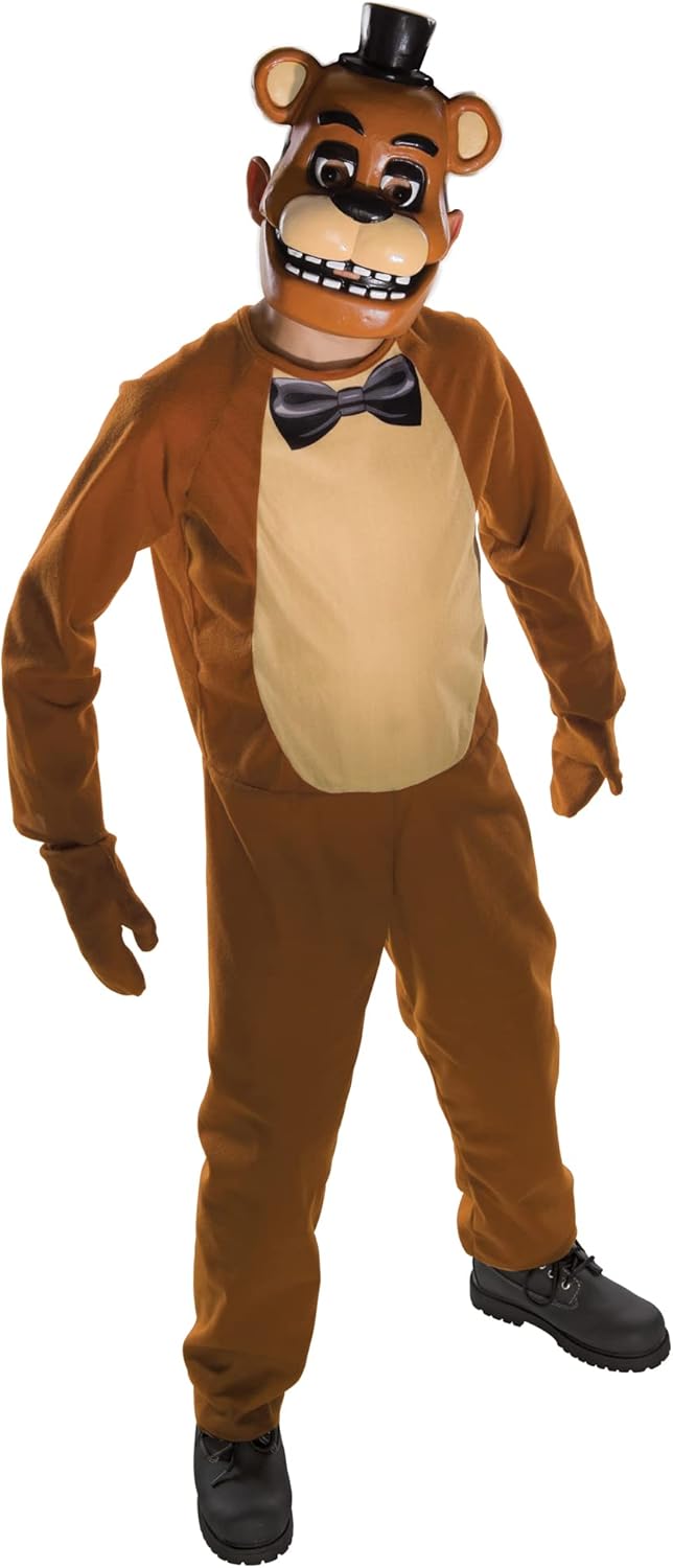 Costume Freddy Five Nights at Freddys con Tuta Intera Guanti e Maschera Rigida FNAF