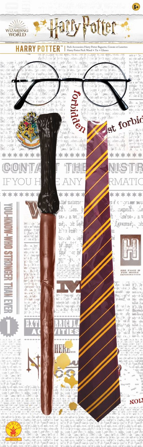 Kit Travestimento Harry Potter Originale Cravatta Grifondoro Occhiali e Bacchetta Magica