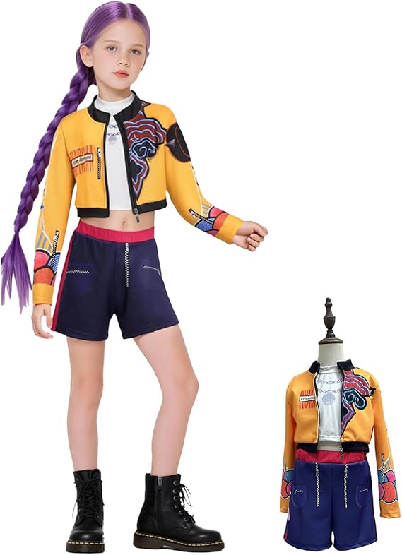 Costume Kpop Huntrix Demon Hunters Rumi Giacca Top e Short Cosplay