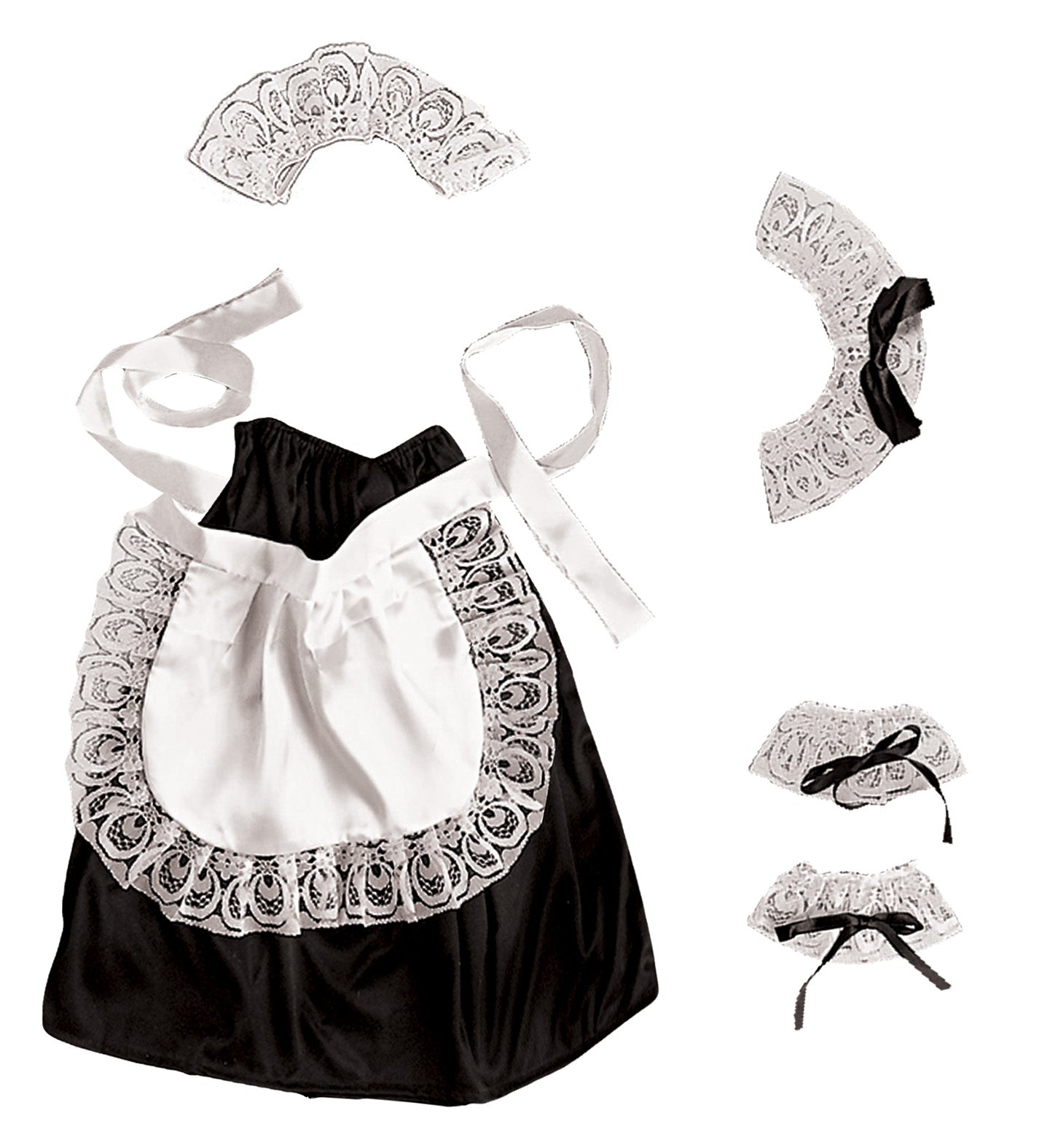 Set Travestimento da Cameriera (Copricapo, Collarino, Polsini, Gonna e Grembiule)