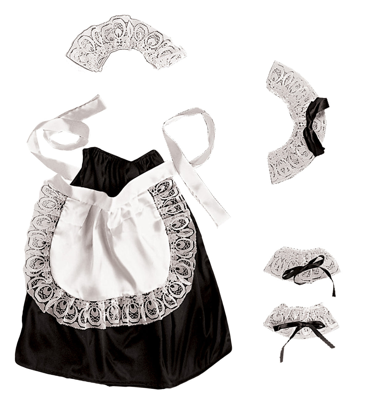 Set Travestimento da Cameriera (Copricapo, Collarino, Polsini, Gonna e Grembiule)