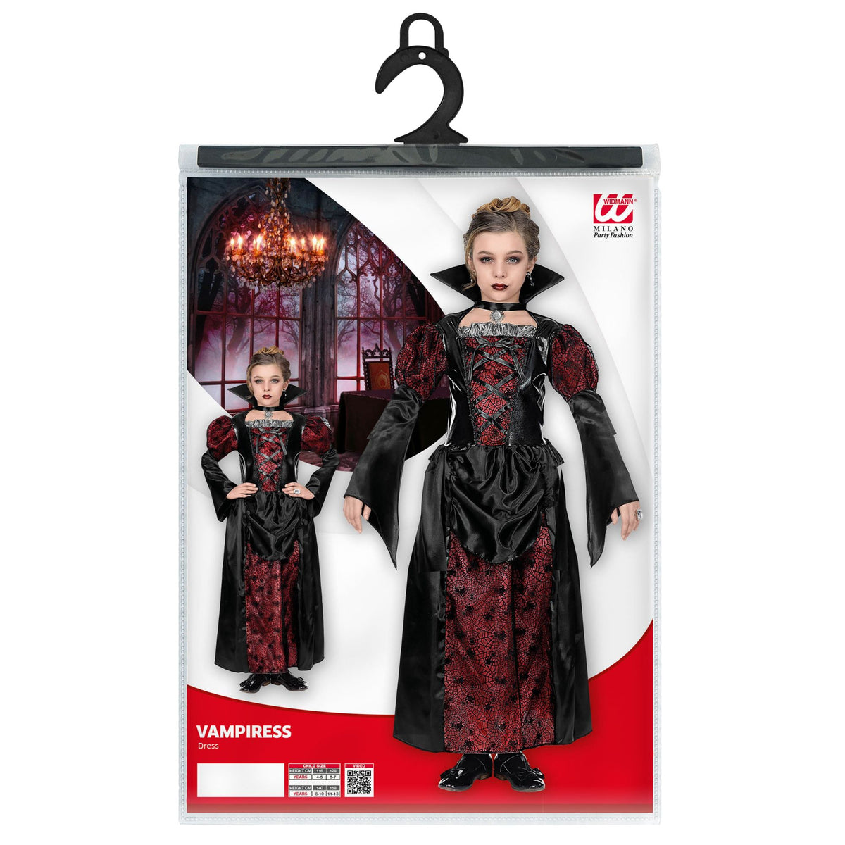 Costume Bambina Vampira Gotica Rossa Vestito con Dettagli in Nero Bambina
