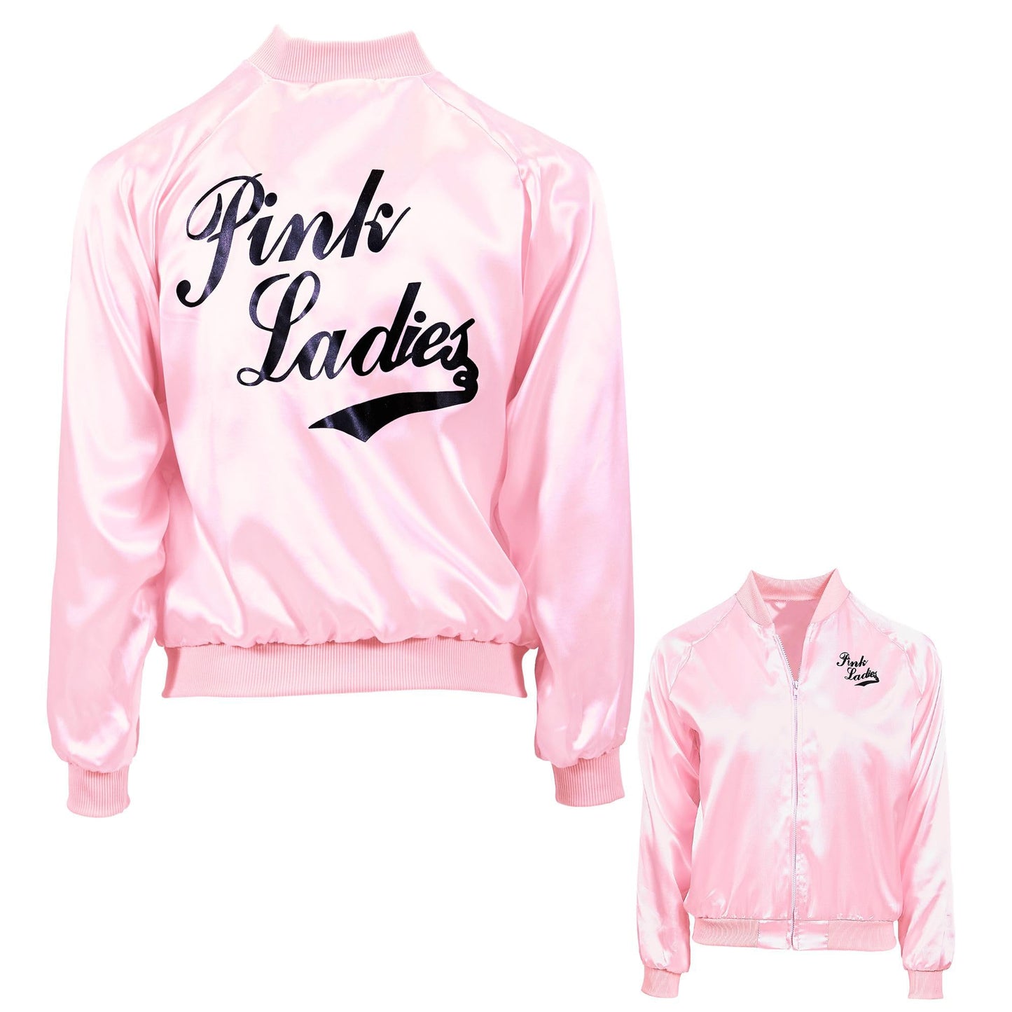 Giacchetto Pink Ladies in Raso Anni 50 Bomber Grease Lady Rosa Pin Up
