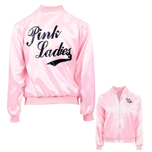 Giacchetto Pink Ladies in Raso Anni 50 Bomber Grease Lady Rosa Pin Up