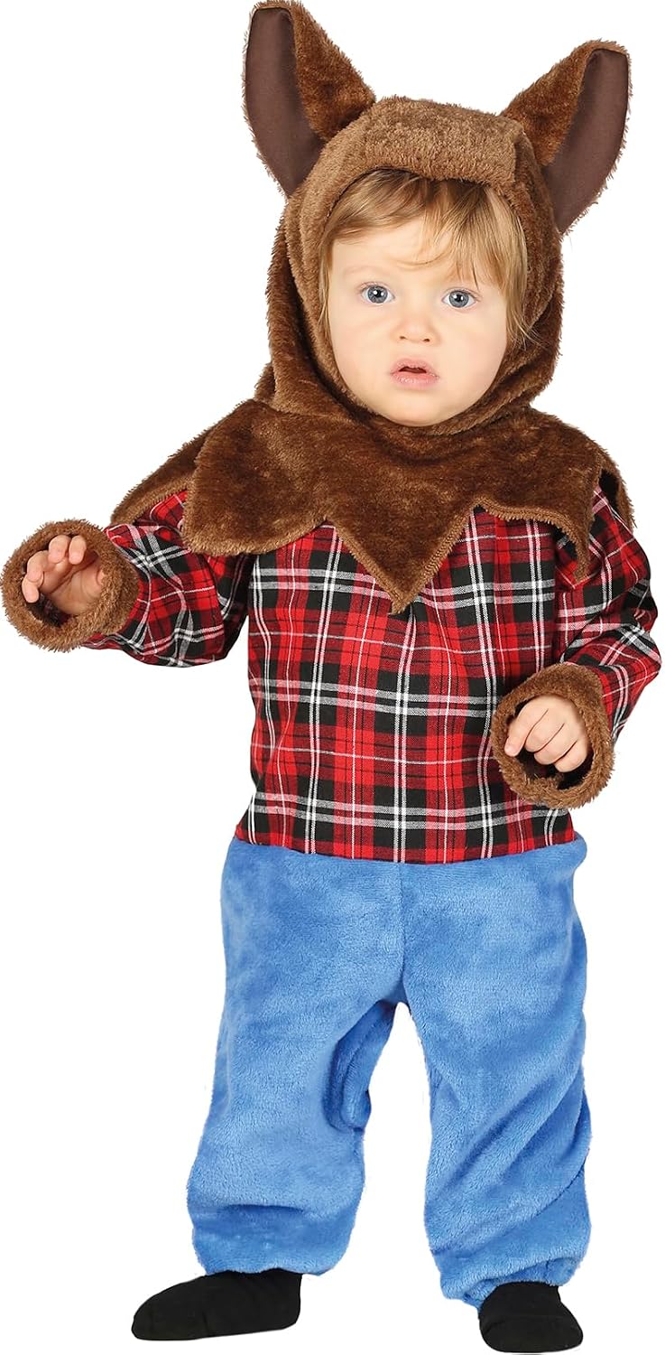 Costume Lupo Mannaro Neonato con Pantaloni Maglia e Copricapo In Peluche Licantropo Horror