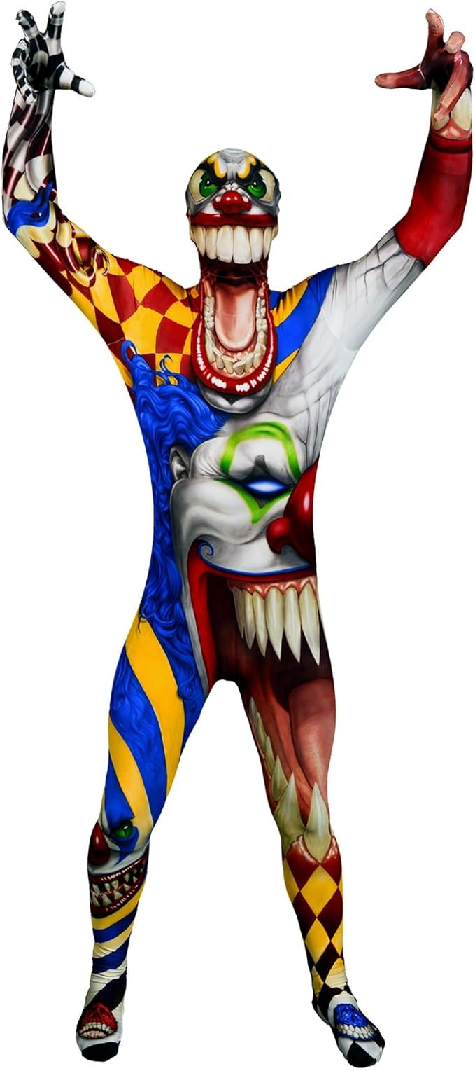 Costume Adulto Morphsuits The Clown Tuta Integrale con Cappuccio e Maschera Halloween