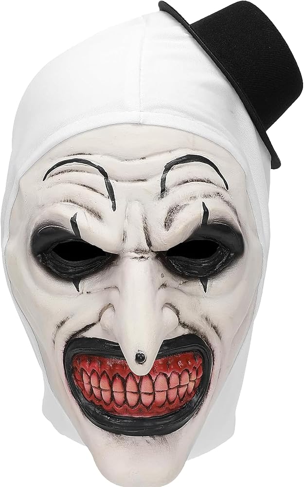 Maschera Originale Terrifier in Lattice con Cappuccio Stoffa Clown Bianco e Cappellino Nero