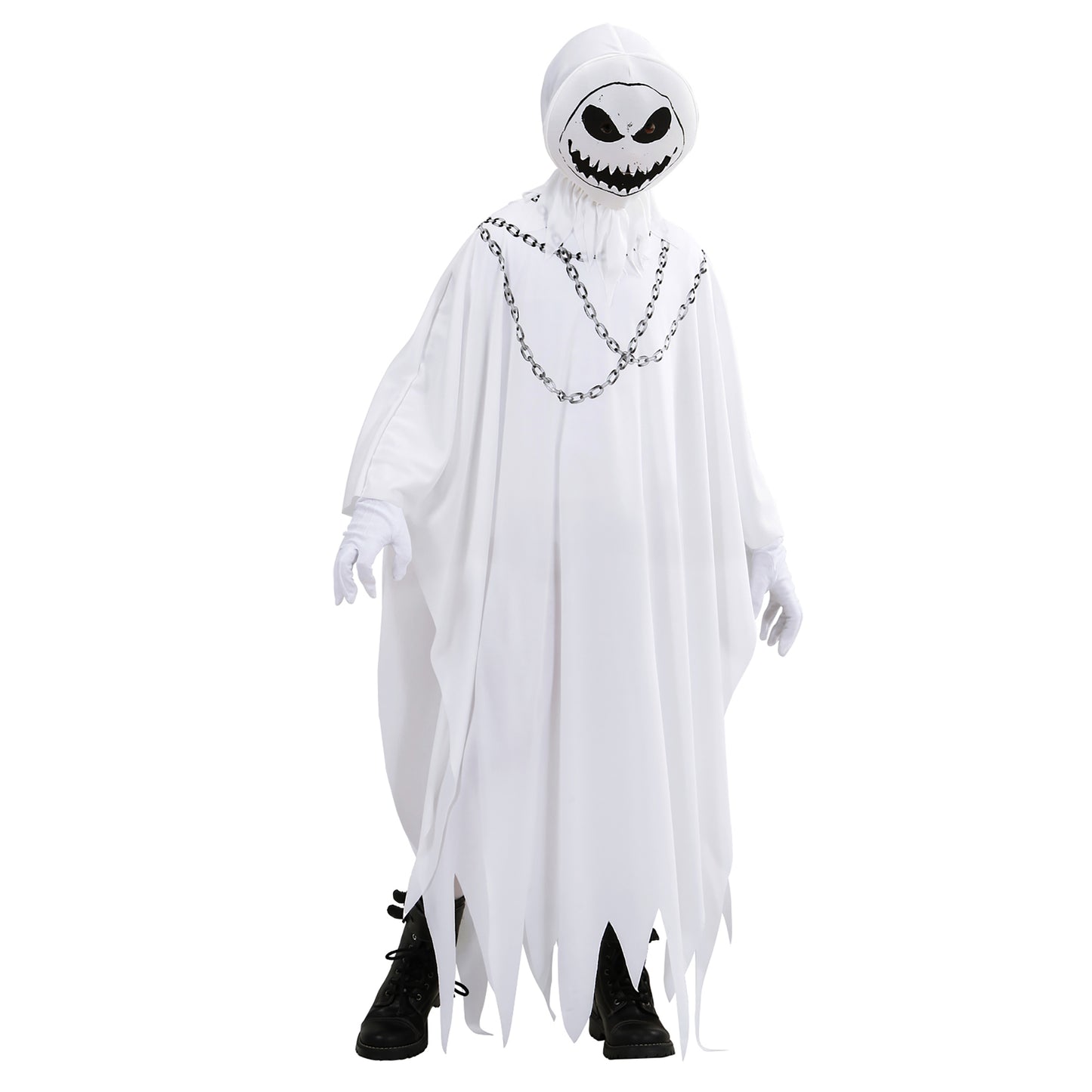 Costume Fantasma Malvagio con Tunica e Maschera con Cappuccio Bianco Horror  1