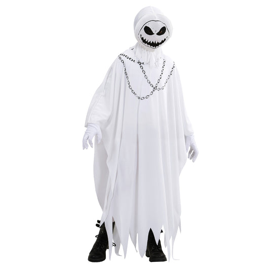 Costume Fantasma Malvagio con Tunica e Maschera con Cappuccio Bianco Horror  1