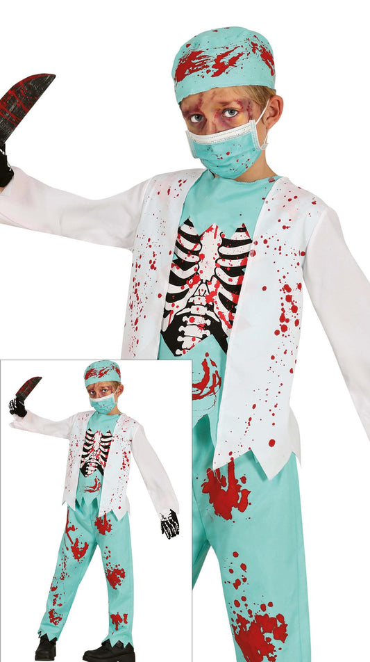 Costume Scheletro Medico Zombie con Camiseta, Chaqueta, Gorro, Mascarilla e Pantalon 1