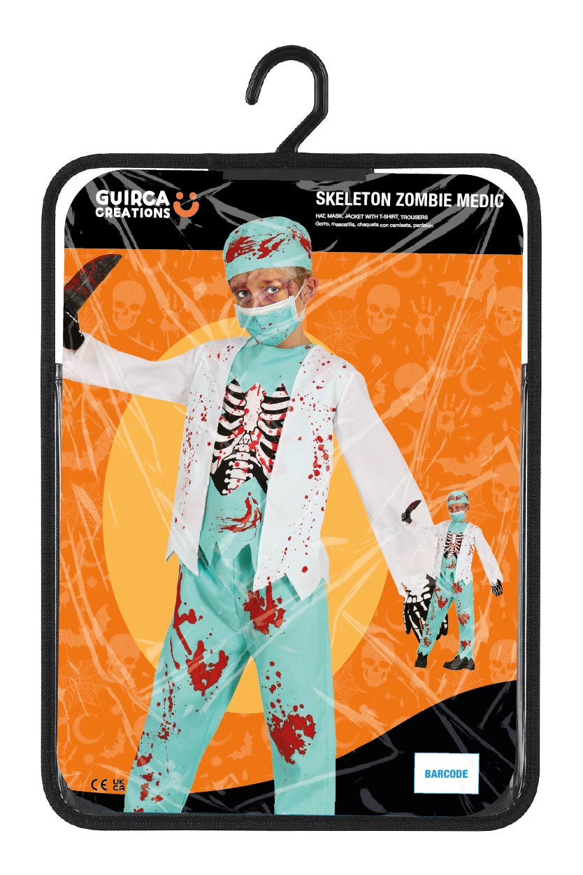 Costume Scheletro Medico Zombie con Camiseta, Chaqueta, Gorro, Mascarilla e Pantalon 5