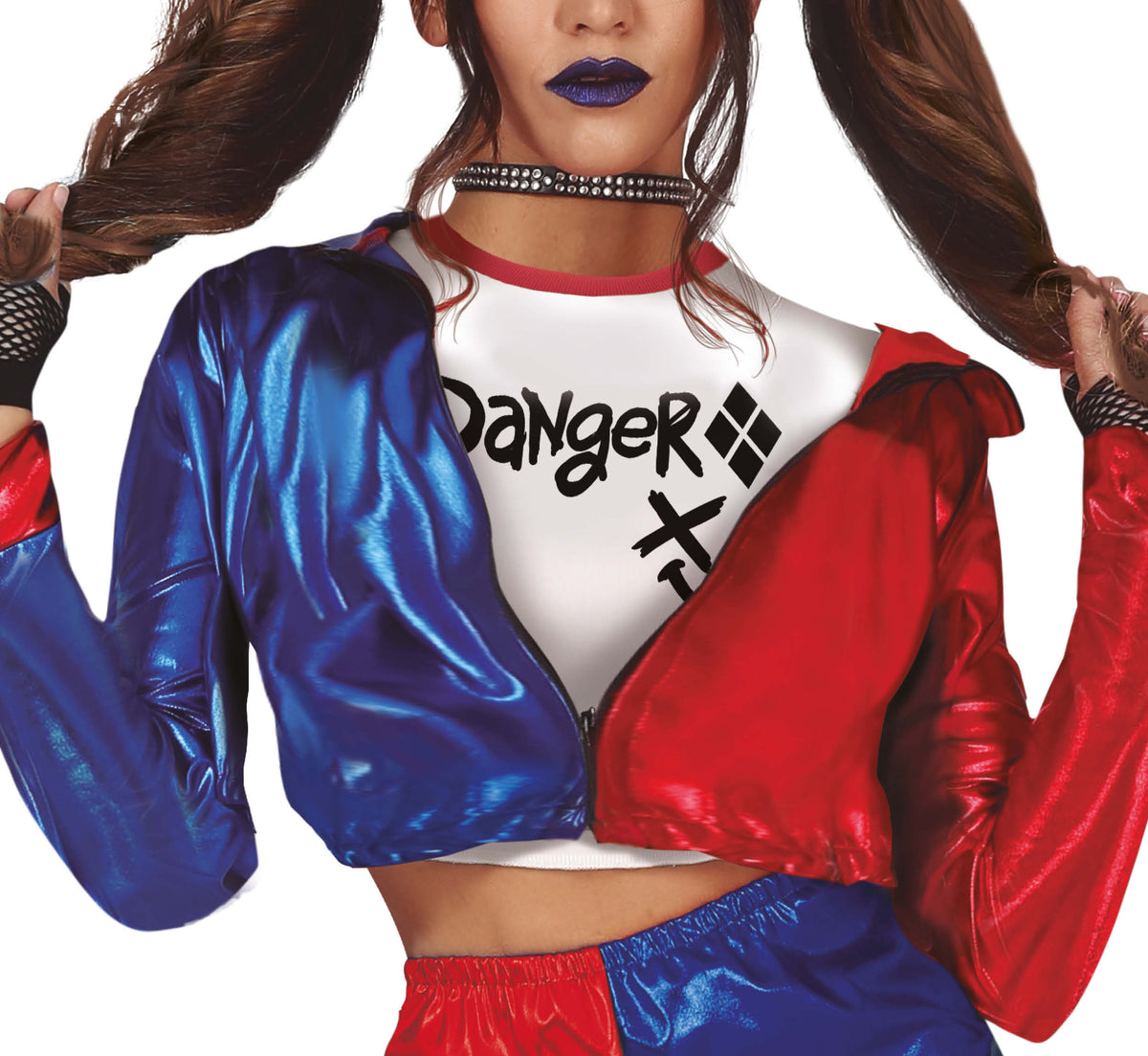 Costume Adulta Giacca Maglia e Shorts Harley Quinn Joker Batman Cattiva Halloween
