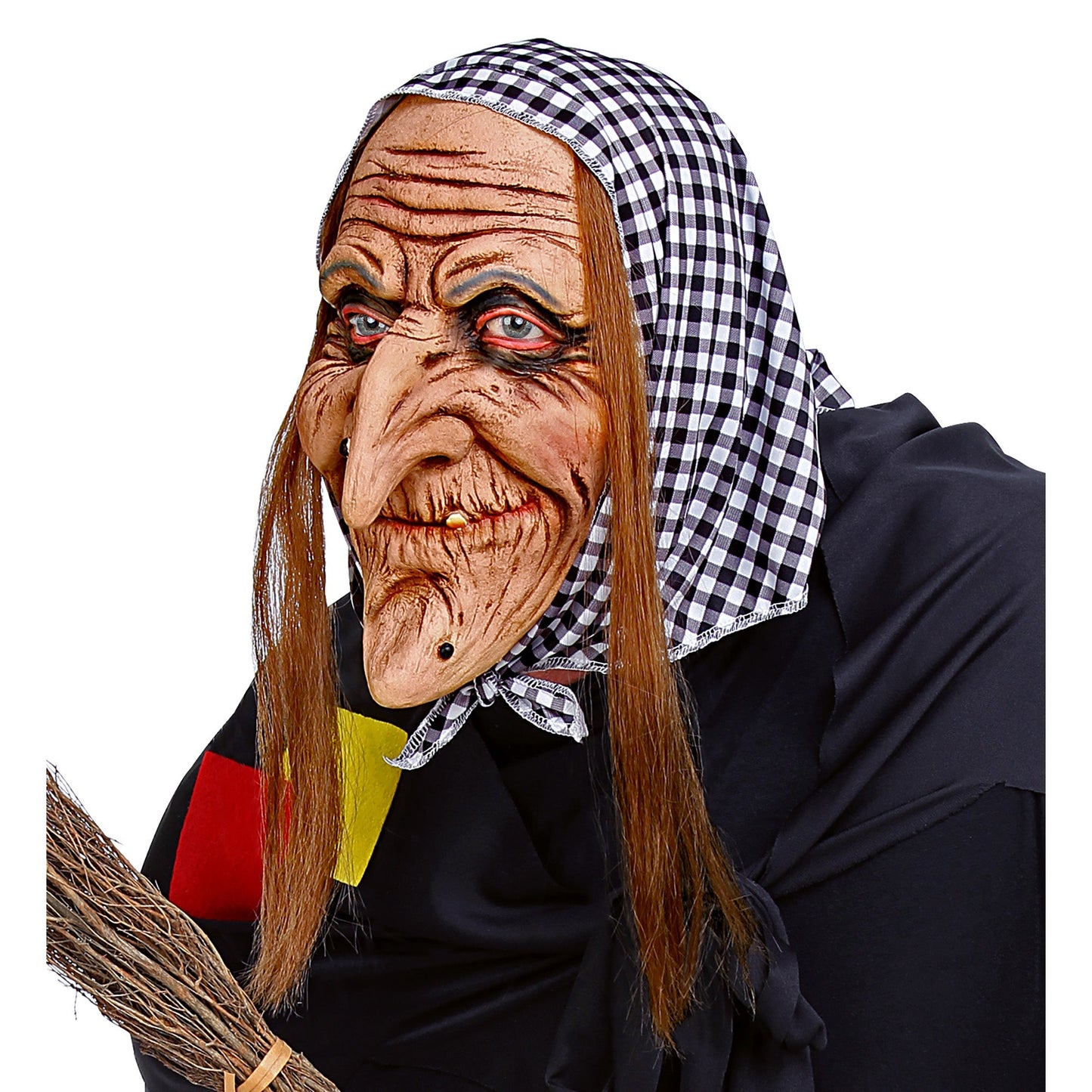 Maschera in Lattice da Befana Strega con Capelli e Foulard Anziana