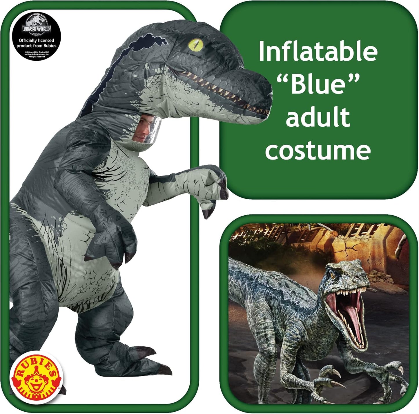 Costume Dinosauro Velociraptor Gonfiabile Jurassic World Blue Jurassic Park