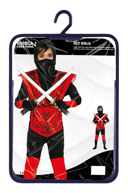 Costume Ninja Rosso con Camiseta, Capucha, Mascara, Munquera, Pantalon, Piezapecho e Rodilleras 5