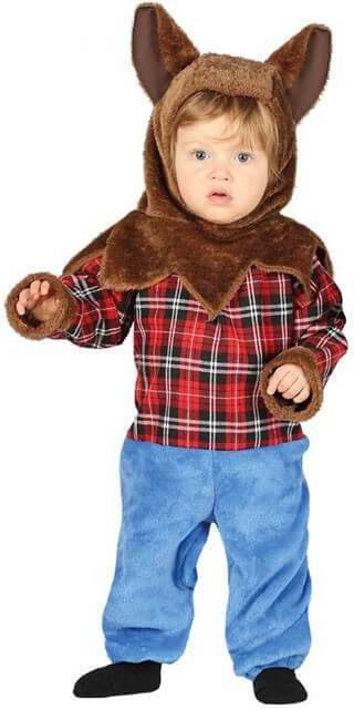 Costume Lupo Mannaro Neonato con Pantaloni Maglia e Copricapo In Peluche Licantropo Horror