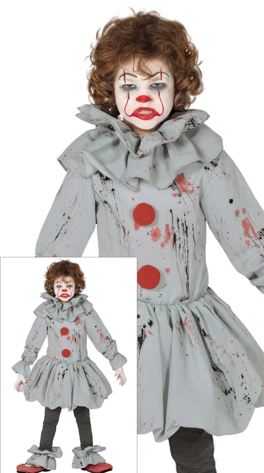 Costume Ragazzo Pagliaccio con Cubrebotas, Cuello e Vestido 1
