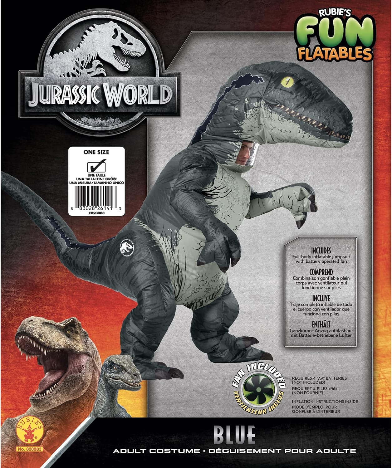 Costume Dinosauro Velociraptor Gonfiabile Jurassic World Blue Jurassic Park