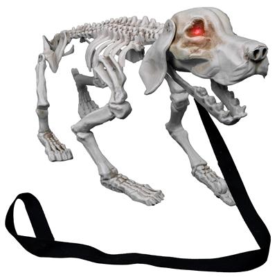 Decorazione Halloween Cane Scheletro Con Guinzaglio Che Abbaglia Suono e Movimento 32 cm