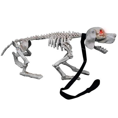 Decorazione Halloween Cane Scheletro Con Guinzaglio Che Abbaglia Suono e Movimento 32 cm