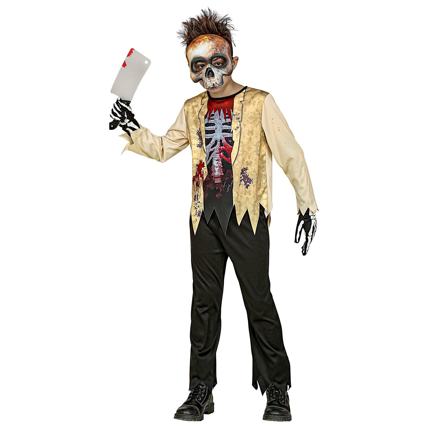 Costume Zombie Scheletro Bambino con Maglia Pantaloni e Maschera 3D Horror