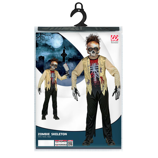 Costume Zombie Scheletro Bambino con Maglia Pantaloni e Maschera 3D Horror