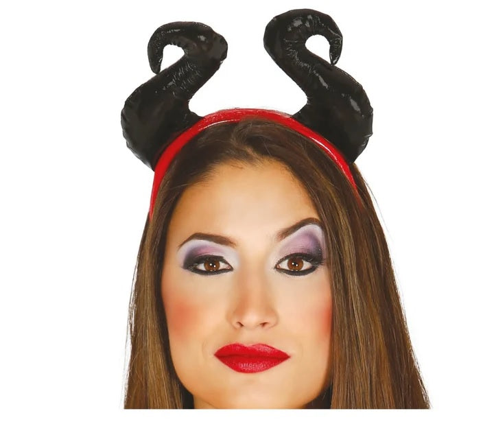 Cerchietto Malefica Regina Gotica con Corna in Vernice Nere Halloween