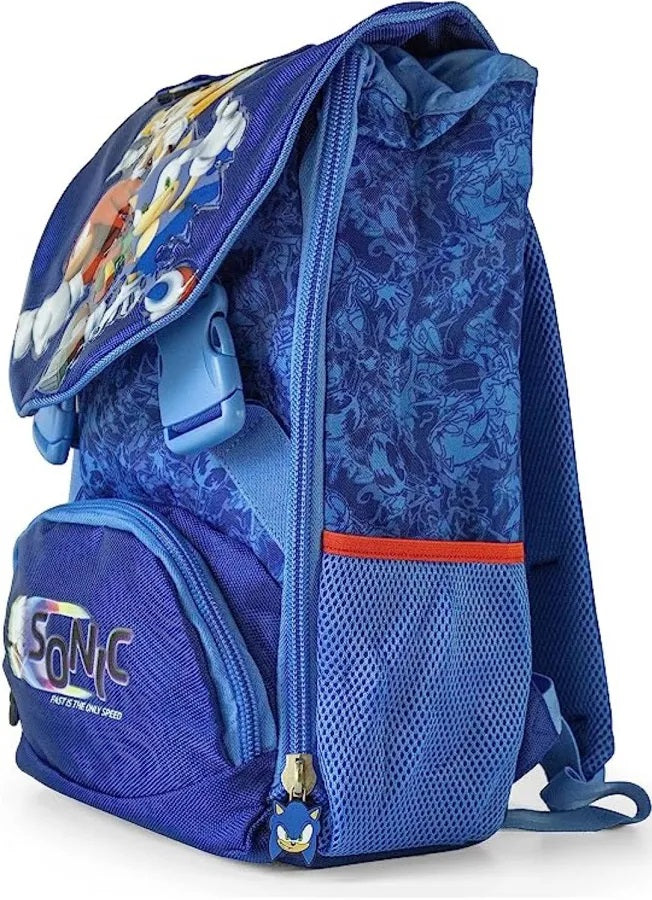 Zaino Sonic Scuola Cartella Estensibile Originale con Tasca Anteriore e Portaborracce