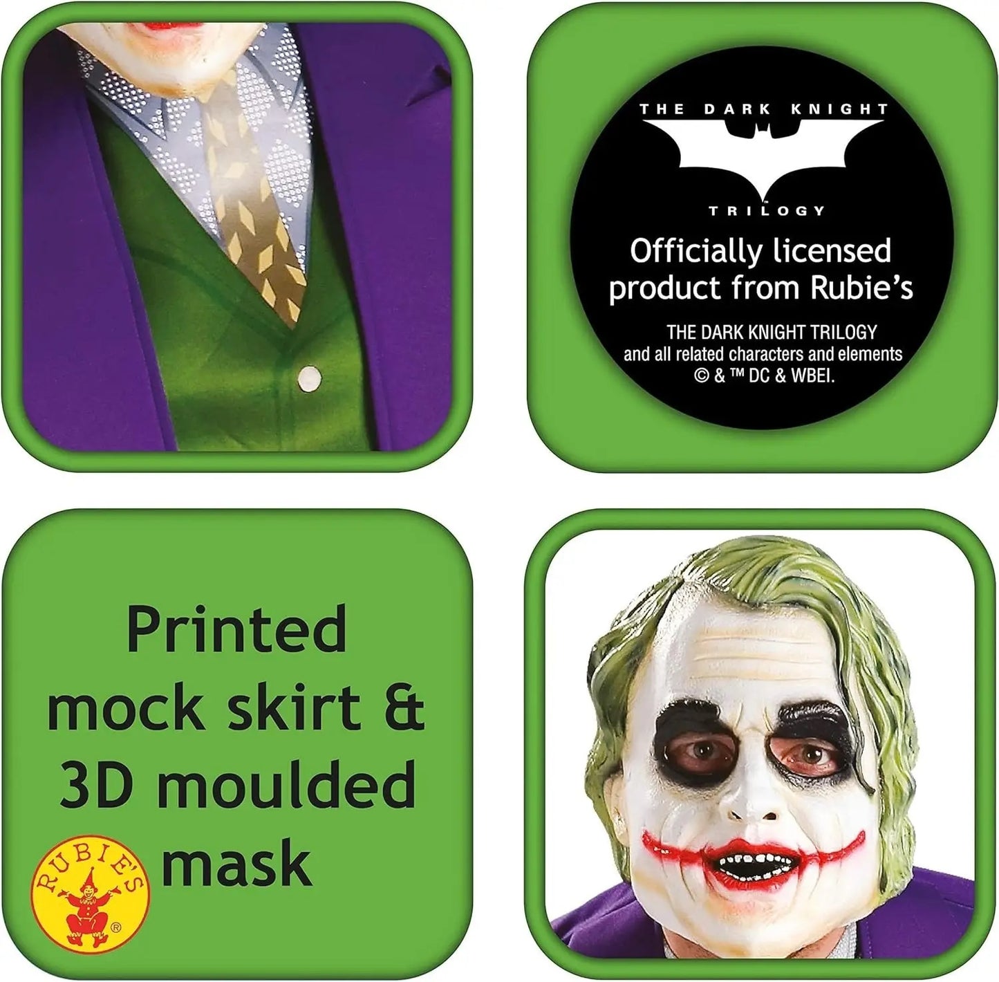 Costume Joker DC Adulto con Maschera in Lattice e Giacca con Interni Stampati Batman Cavaliere Oscuro