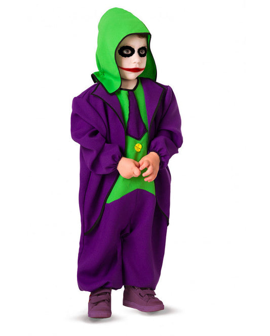 Costume Joker Neonato Tuta Intera Viola con Cuffia Verde Cattivo Batman Gotham