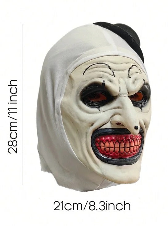 Maschera Originale Terrifier in Lattice con Cappuccio Stoffa Clown Bianco e Cappellino Nero