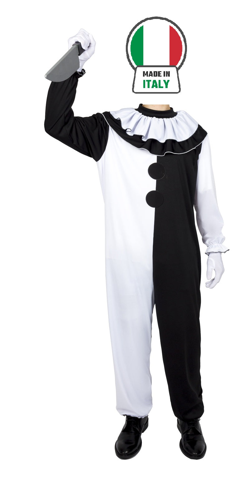 Costume Art Clown Terrificante Bianco e Nero Tuta Pagliaccio Horror Adulto