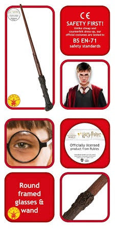 Kit Travestimento Harry Potter Originale Cravatta Grifondoro Occhiali e Bacchetta Magica