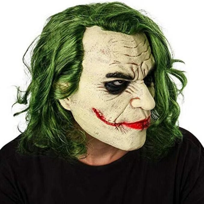 Maschera Joker in Lattice Intera con Capelli Sintetici Verdi Cattivo Batman DC