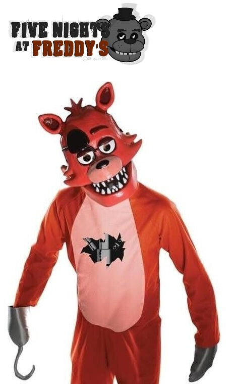 Costume Foxy Five Nights at Freddys con Tuta Intera Guanto Uncino e Maschera Rigida FNAF