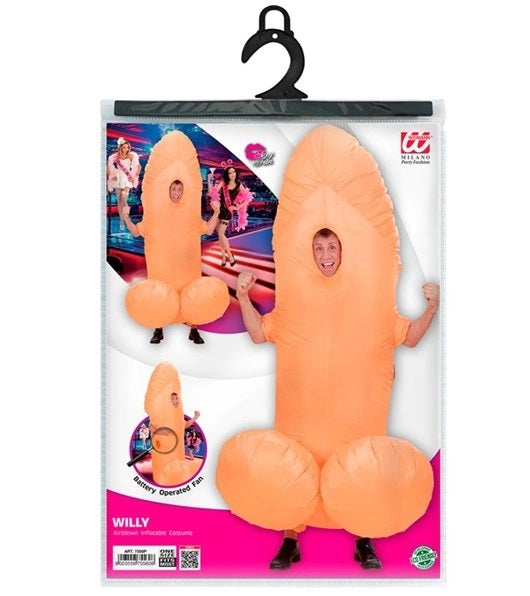 Costume Gonfiabile Willy Pene Enorme con Ventola a Batteria Celibato Trash