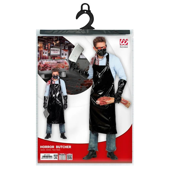 Set Costume Macellaio Horror Grembiule Guanti E Mascherina Uomo Halloween