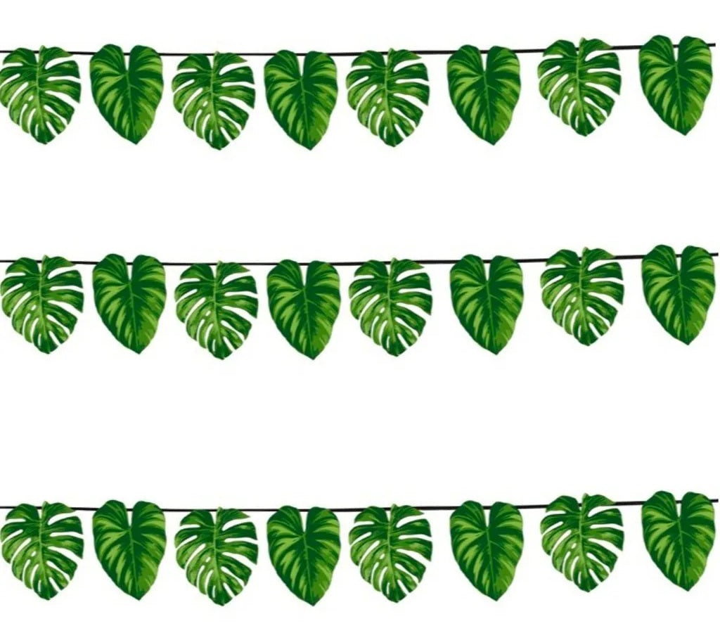 Ghirlanda Festone Foglie Tropicali Bandierine Hawaii Flower Pool Party 300cm