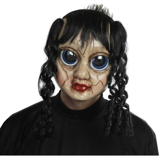 Maschera Bambola Horror Sally Triste con Capelli Neri Creepy Halloween