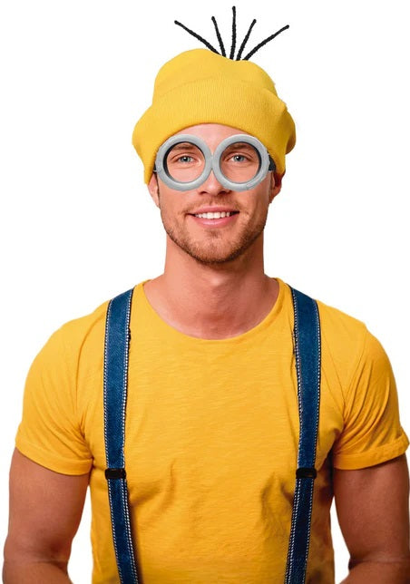 Set Minions Cattivissimo Me Cappello Zuccotto Giallo e Occhiali Rotondi Steampunk con Elastico