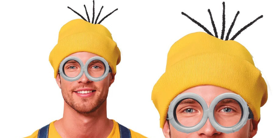 Set Minions Cattivissimo Me Cappello Zuccotto Giallo e Occhiali Rotondi Steampunk con Elastico