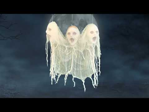 Tre Teste Fantasma Fluttuanti Horror con Luce Suono e Movimento Animatronica 60x10x90 cm